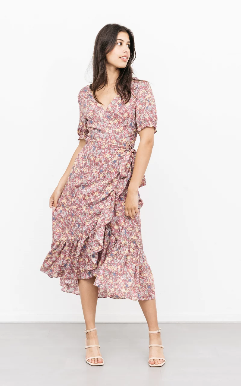 Floral wrap-around dress Pink Light Yellow