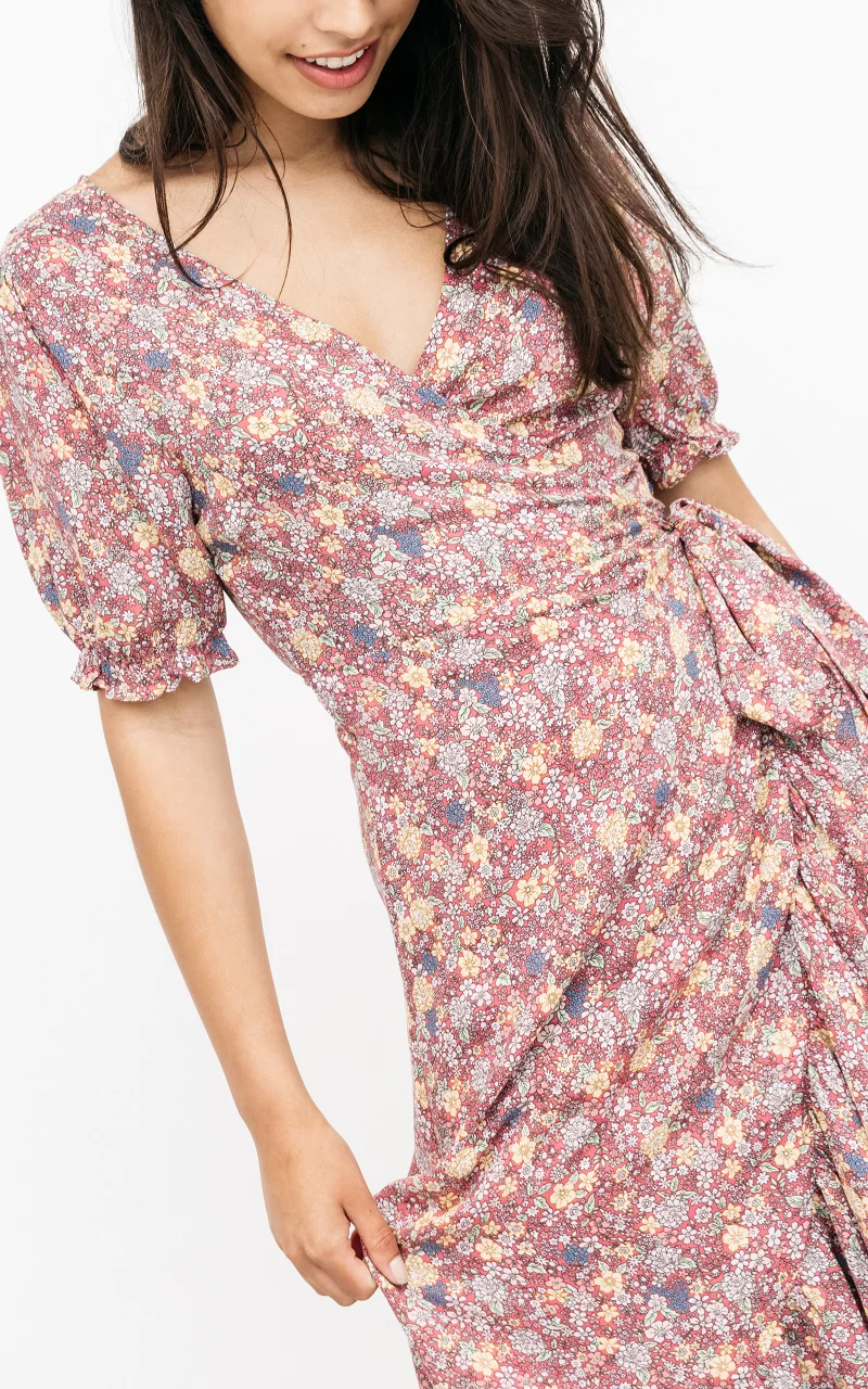 Floral wrap-around dress Pink Light Yellow
