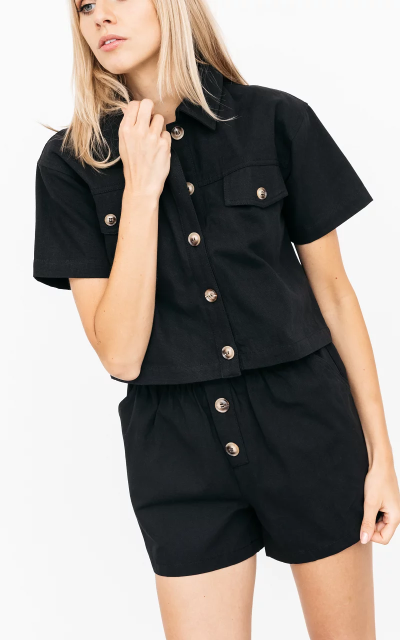 Katoenen short met knopen Zwart