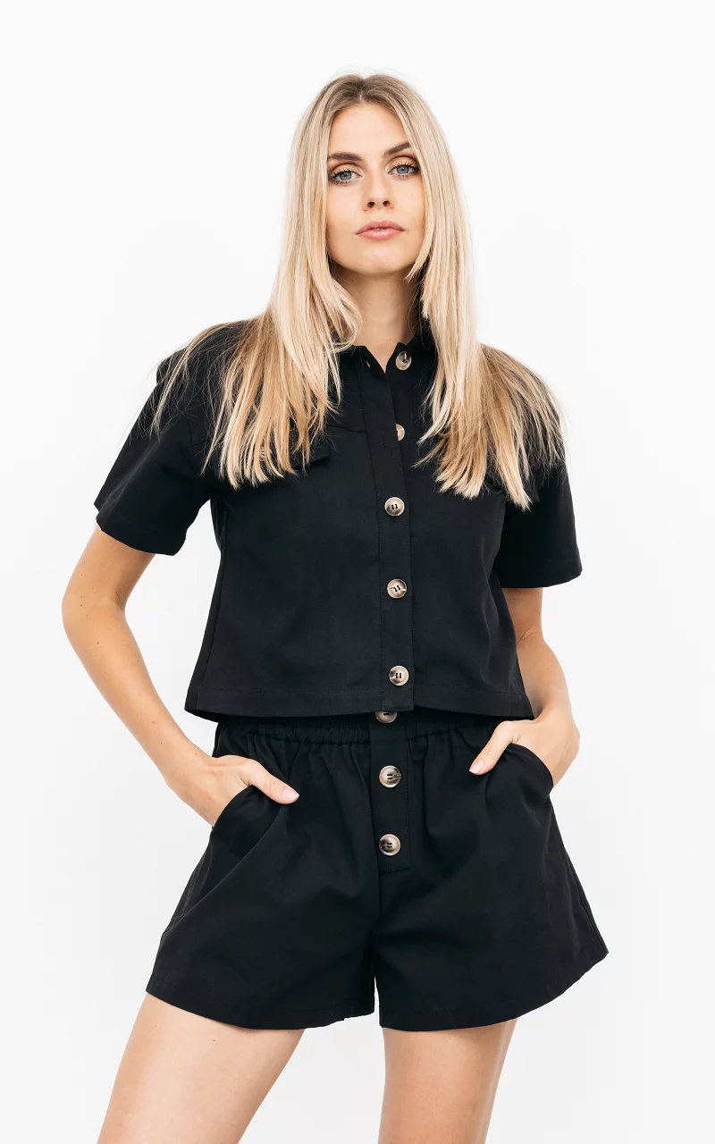 Katoenen short met knopen Zwart