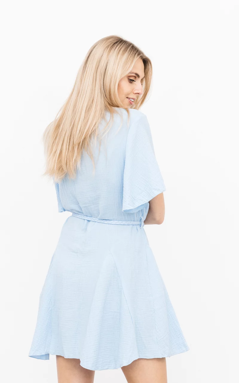 Dress with buttons and a waist-tie Light Blue