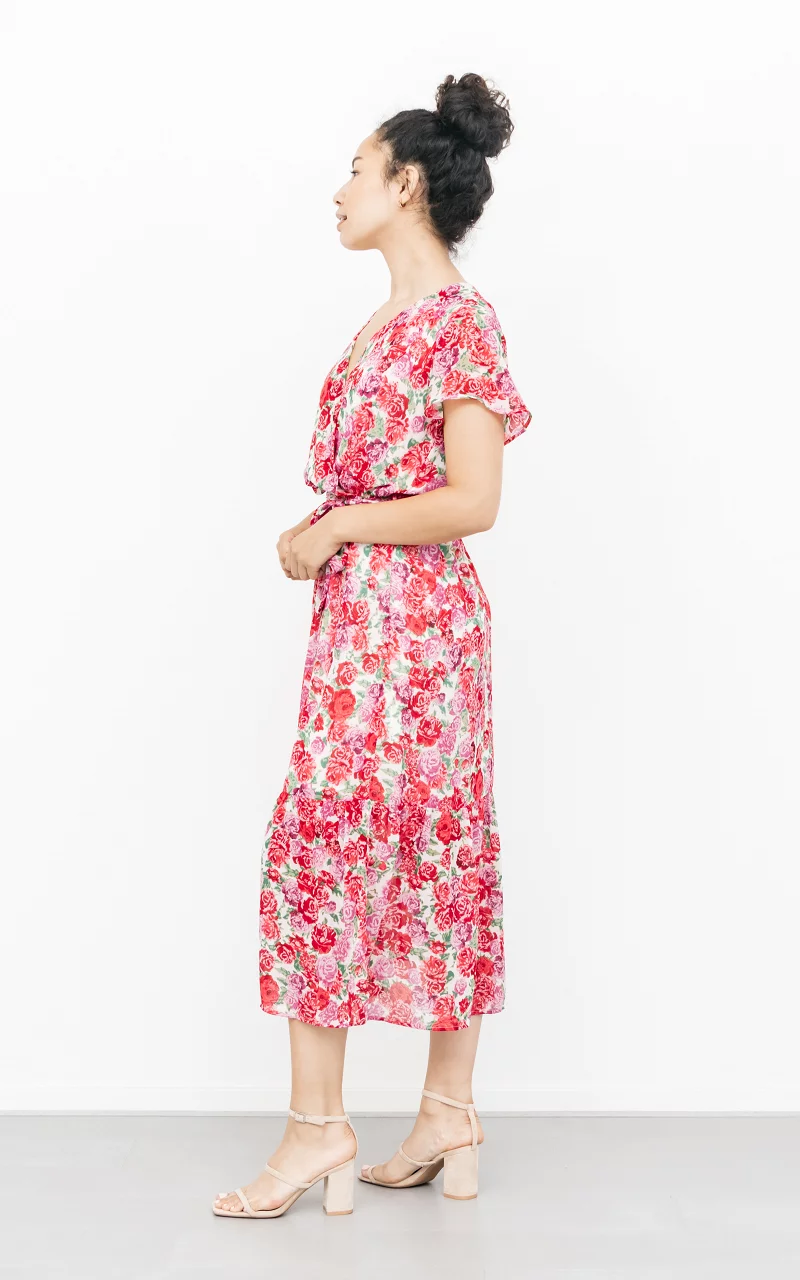 Midi Kleid mit floralem Muster Pink Weiß
