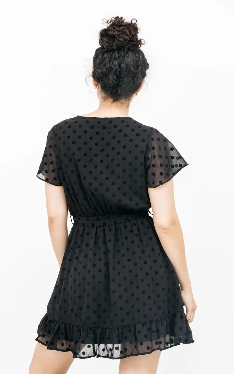 V-hals jurk met velvet details Zwart
