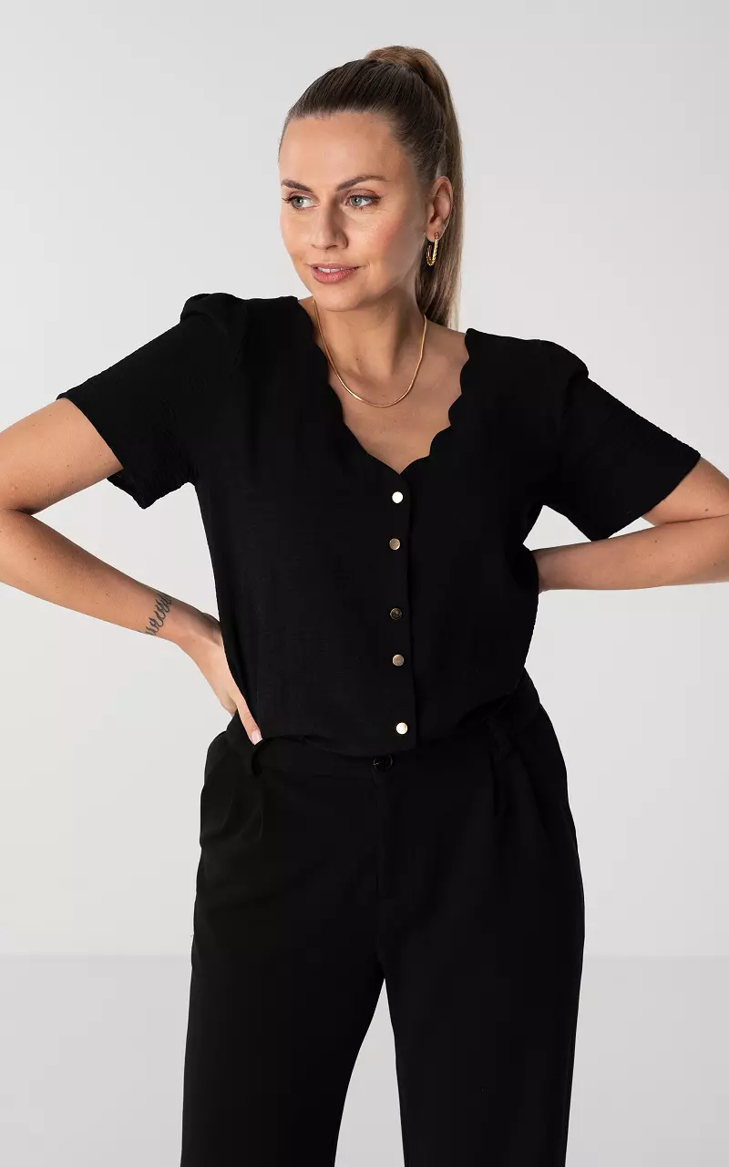 V-neck top with buttons Black