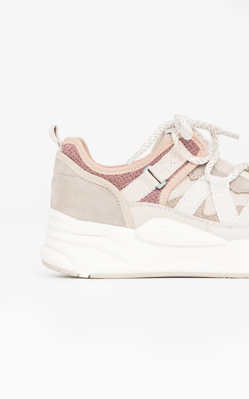 Lace-up sneakers with suede details Beige Pink