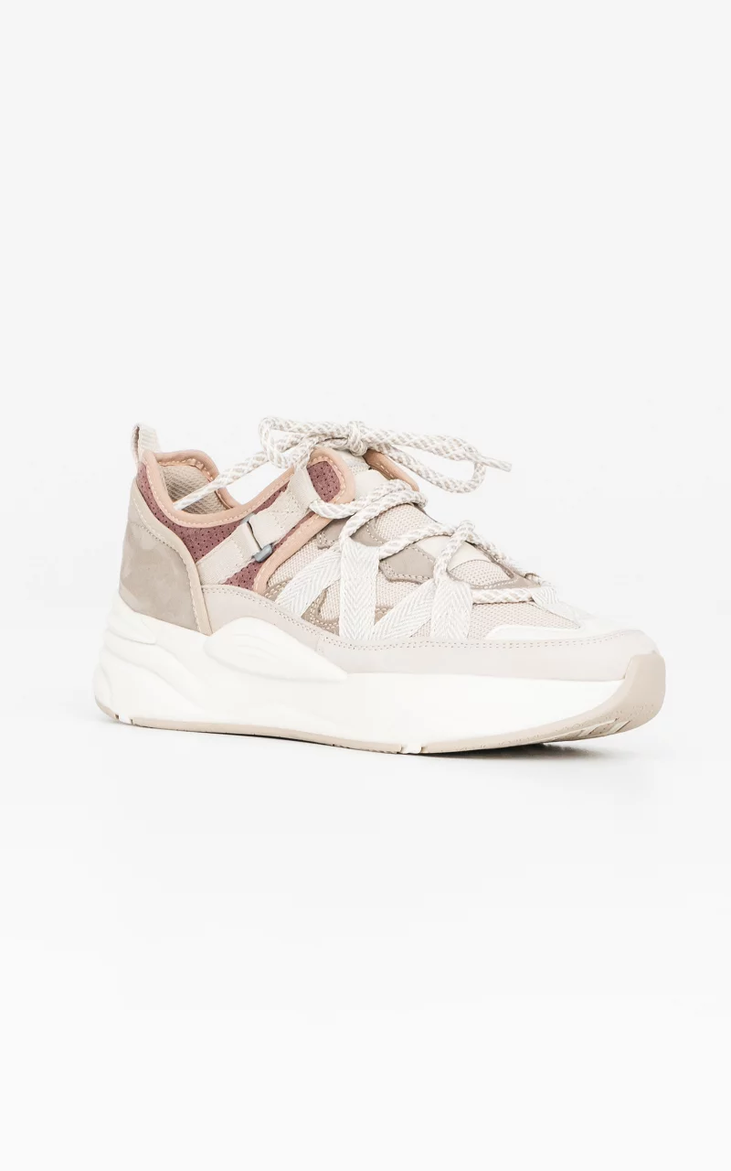 Lace-up sneakers with suede details Beige Pink