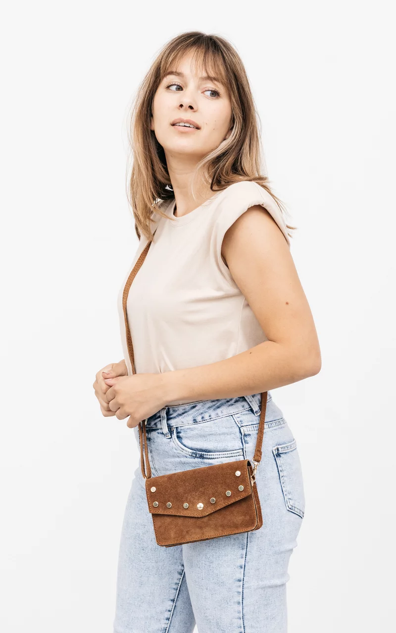 Suède bag with gold-coated details Brown