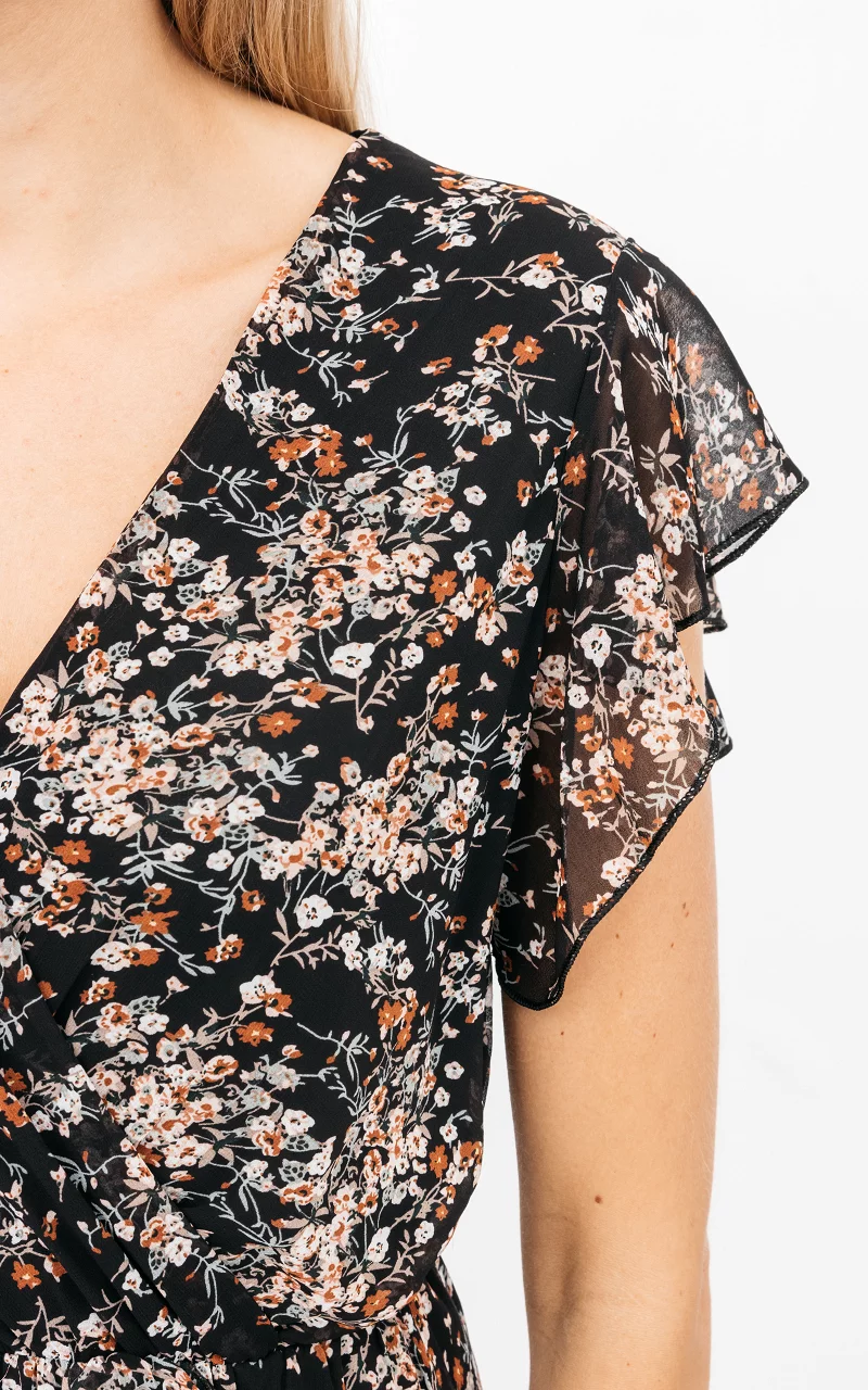 Elegantes Kleid mit floralem Muster Schwarz Rost