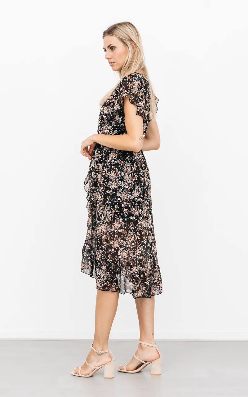 Elegantes Kleid mit floralem Muster Schwarz Rost