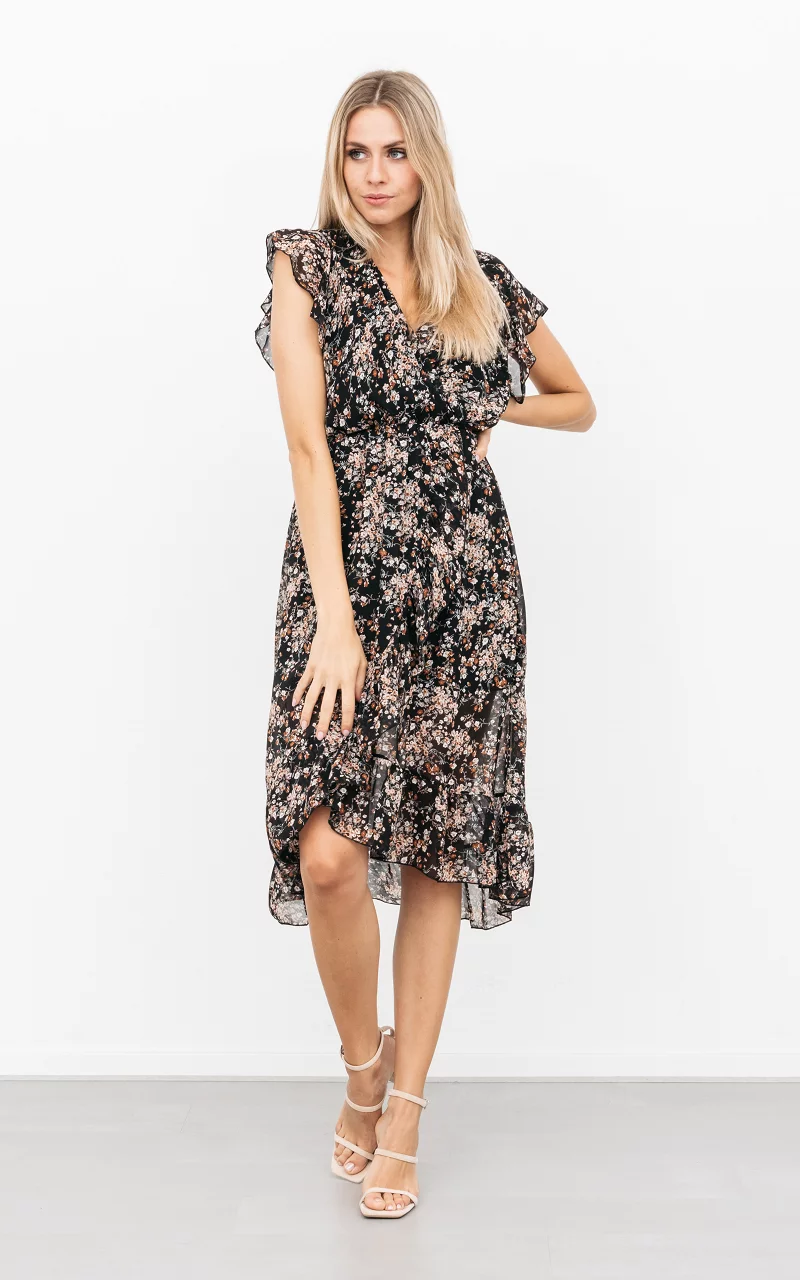 Maxi dress with floral print Black Rust Brown
