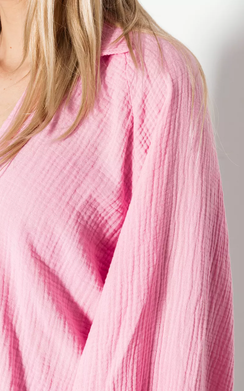 Katoenen blouse met v-hals Roze