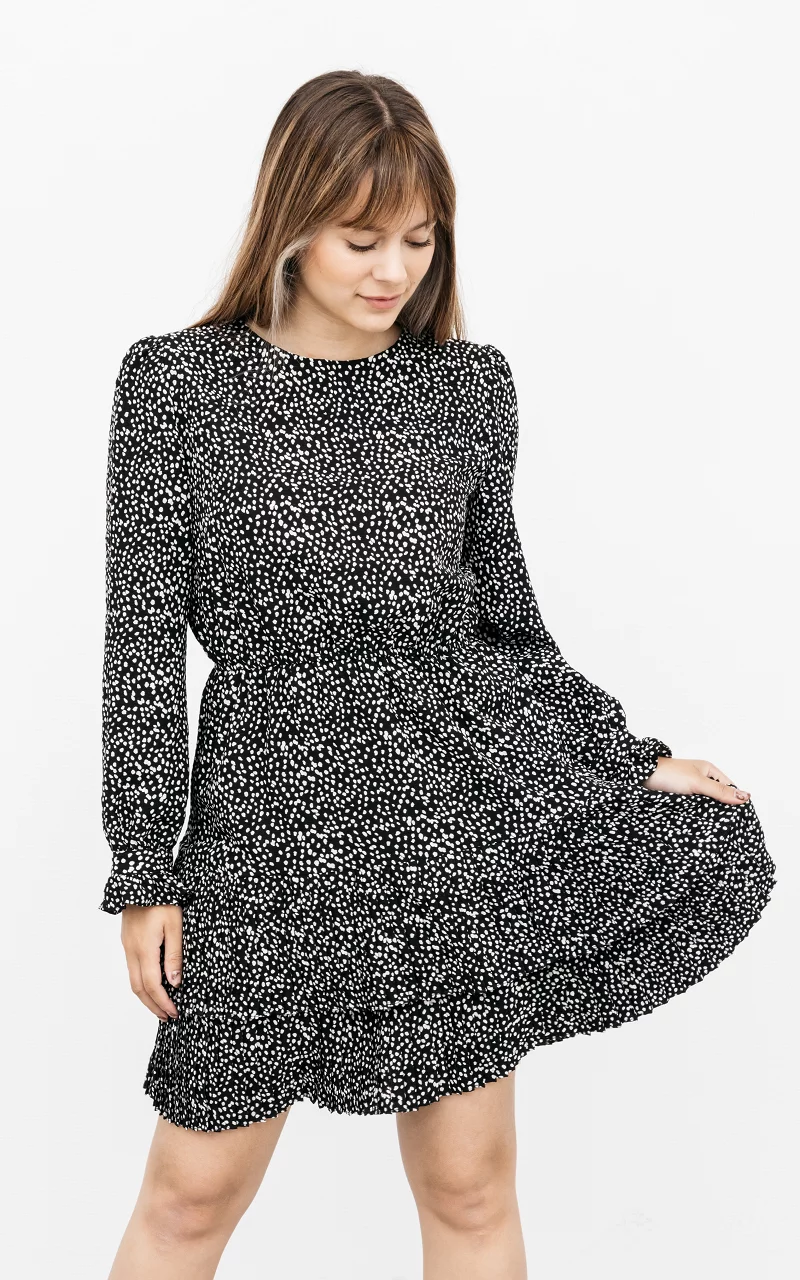 Polka dot patterned dress with ruffles Black White