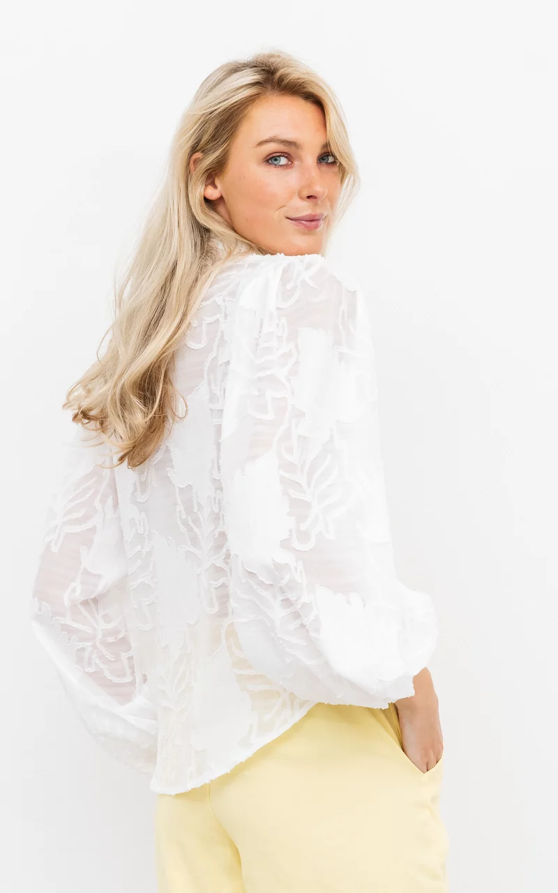 See-through blouse with balloon sleeves White