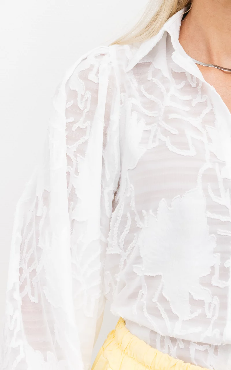 See-through blouse with balloon sleeves White