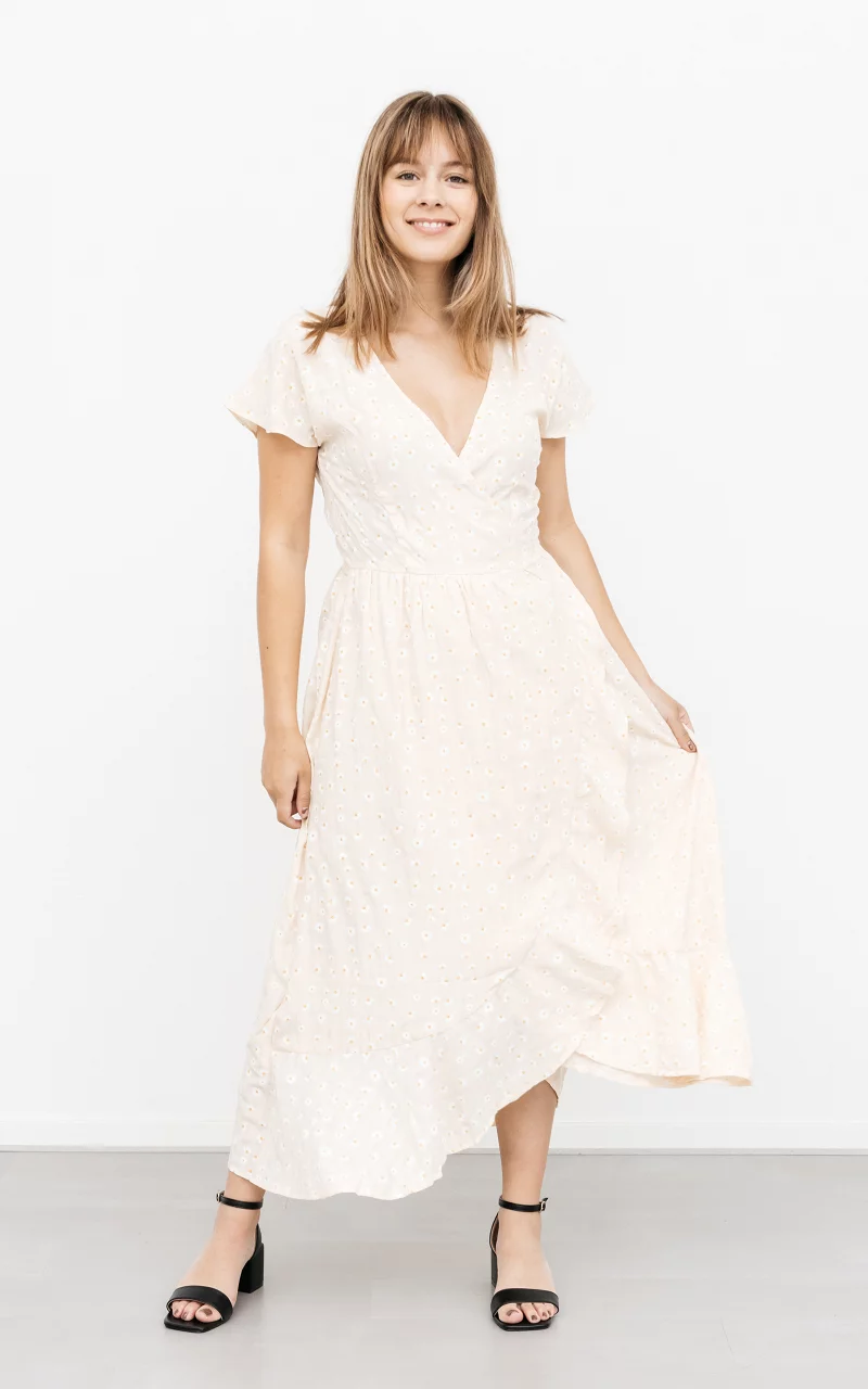 Overslag jurk met v-hals Beige