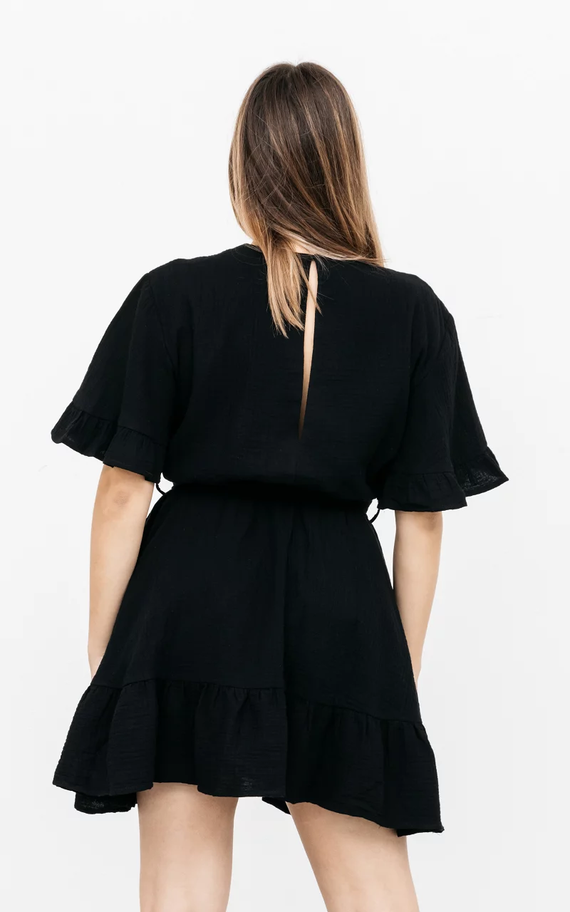 Katoenen jurk met strikdetail Zwart