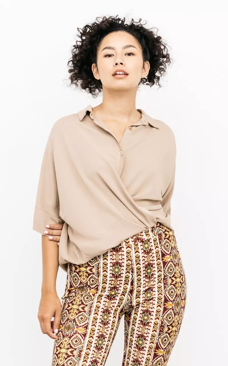Oversized blouse with buttons Light Brown