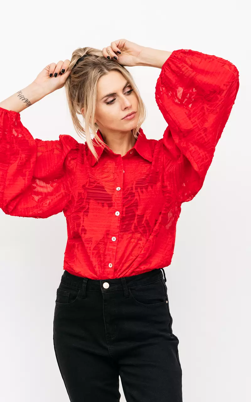 See-through blouse with balloon sleeves Red