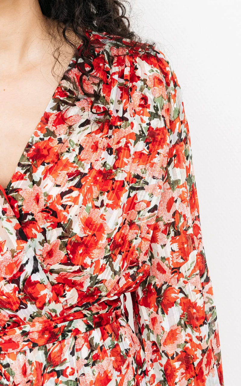 Blumen-Kleid mit Glitzer Rot Grün