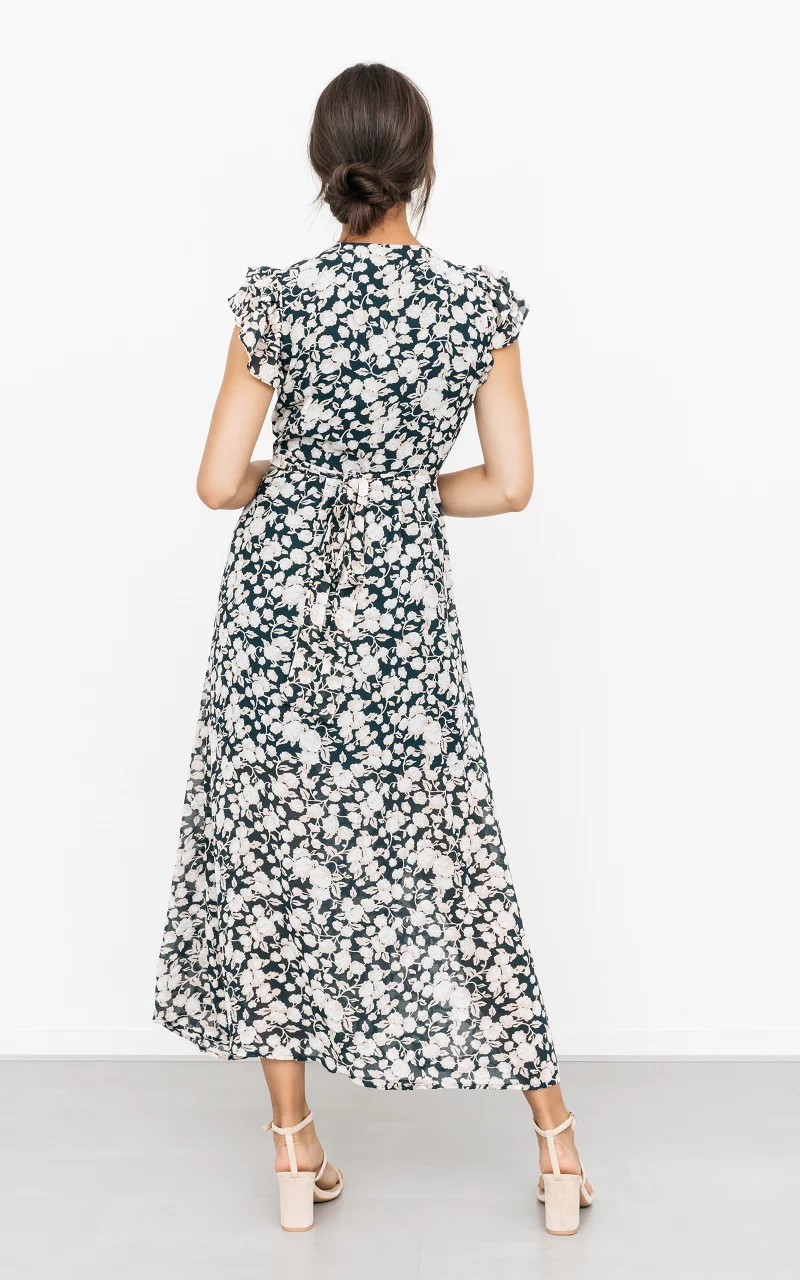 Overslag jurk met bloemenprint Donkergroen Beige