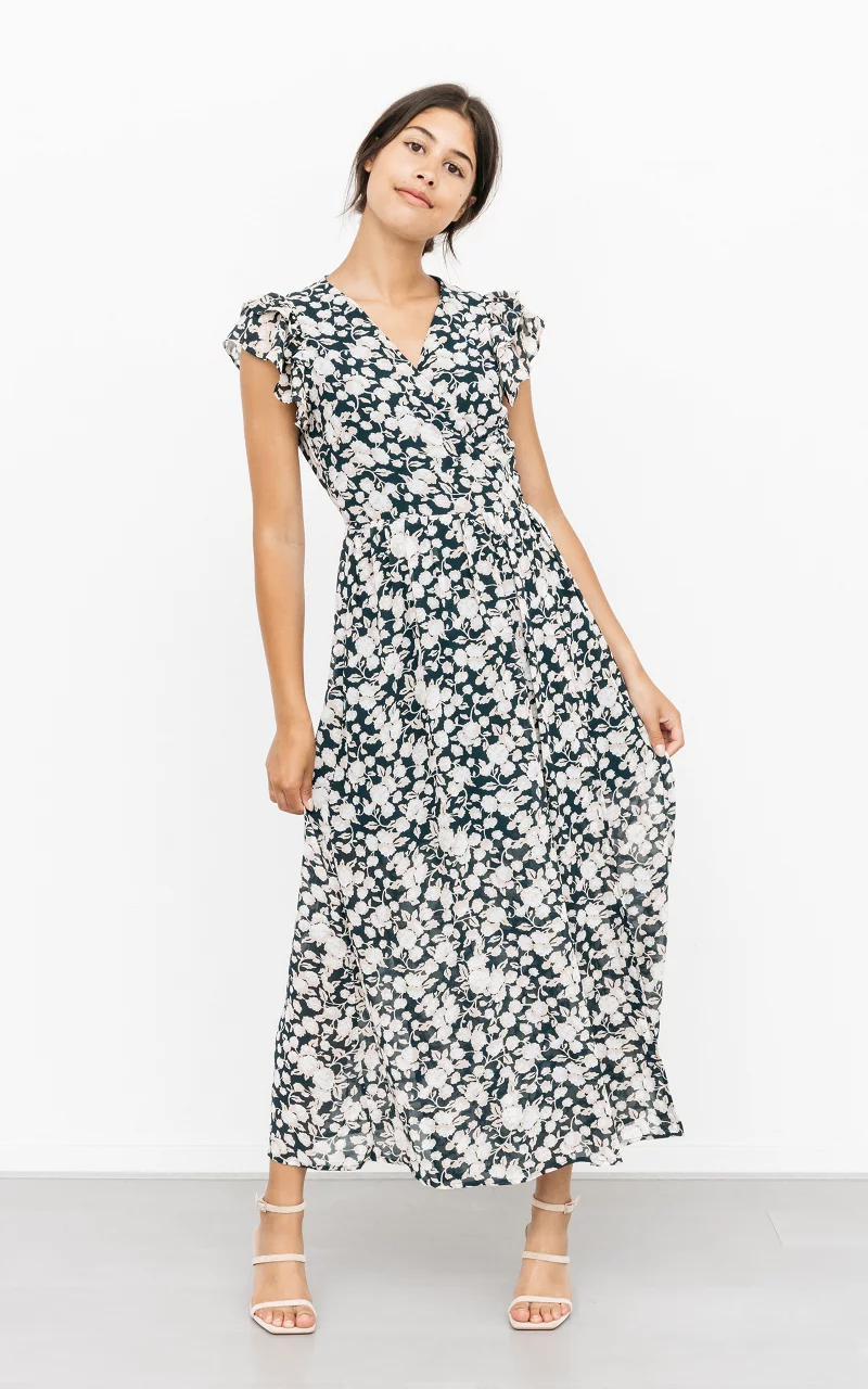 Overslag jurk met bloemenprint Donkergroen Beige
