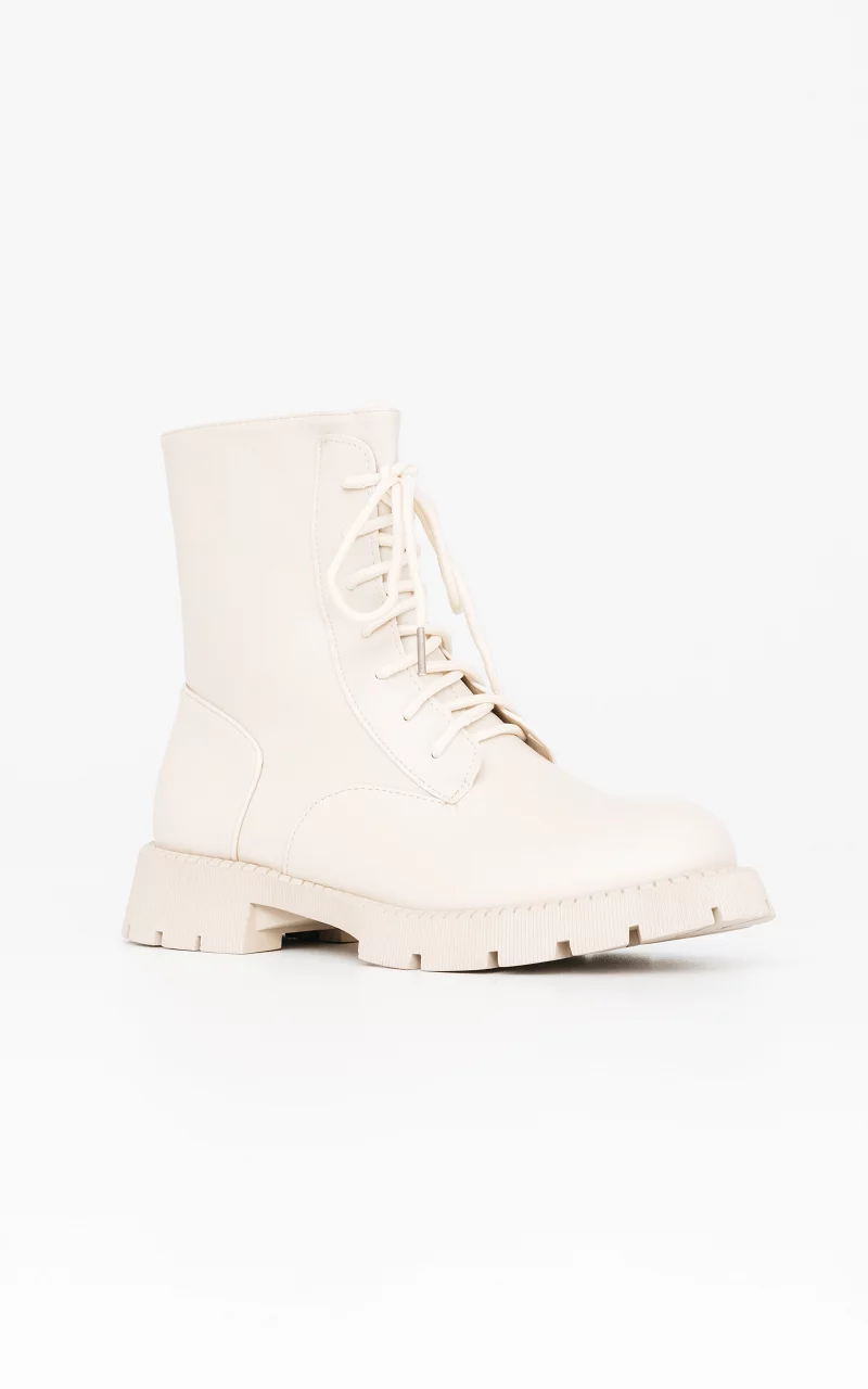 Lace-up boots with zips Cream