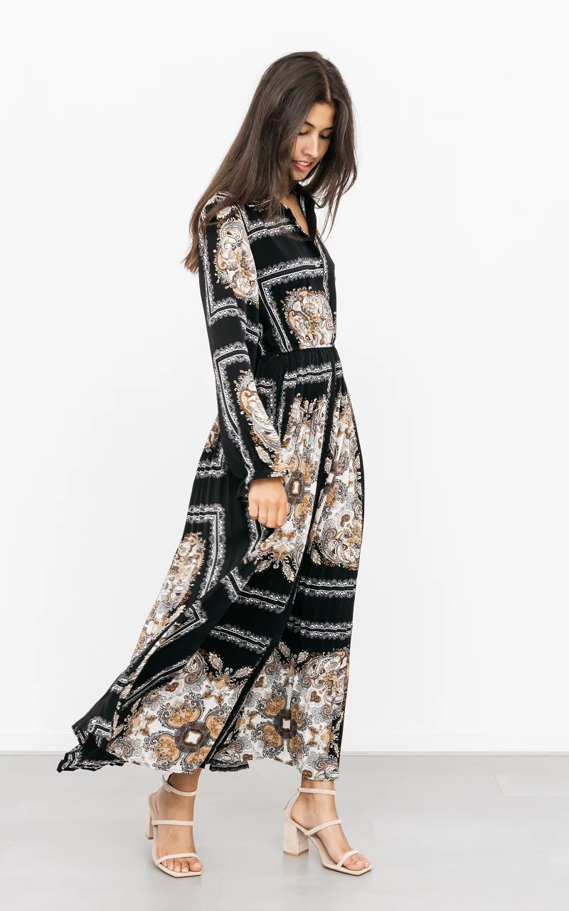 Maxi jurk met paisley print Zwart Beige