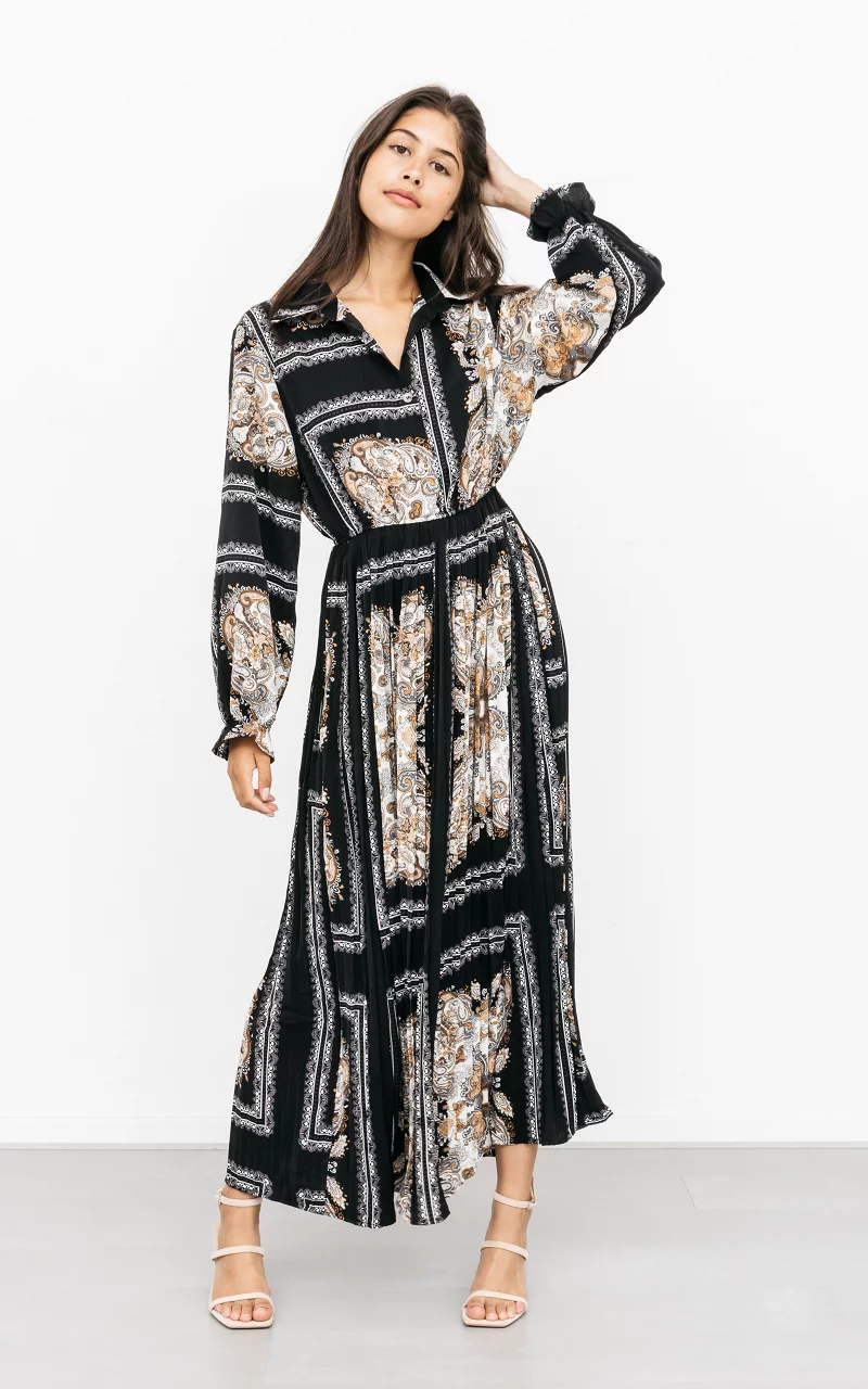 Maxi jurk met paisley print Zwart Beige