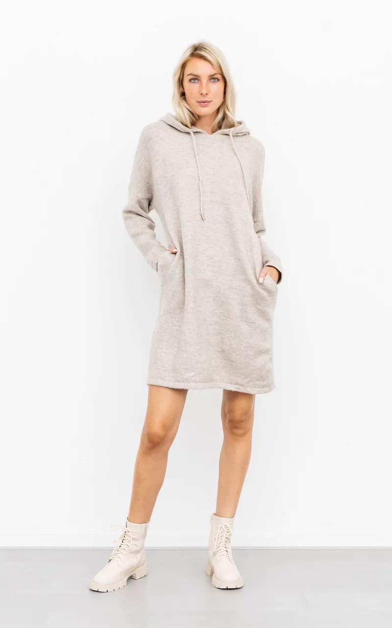Comfy dress with hoodie Beige