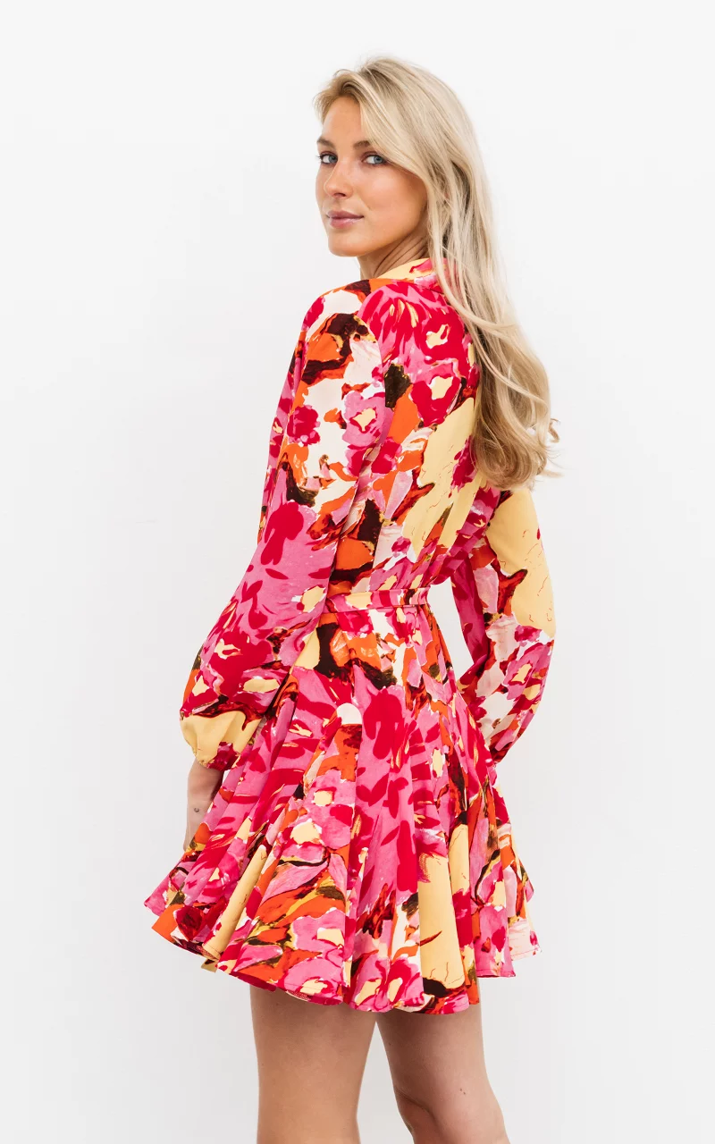 Flower print dress with ruffles Pink Yellow