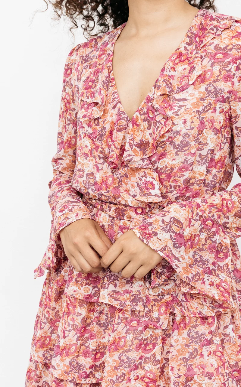 Volant-Kleid mit floralem Muster Beige Hellrosa
