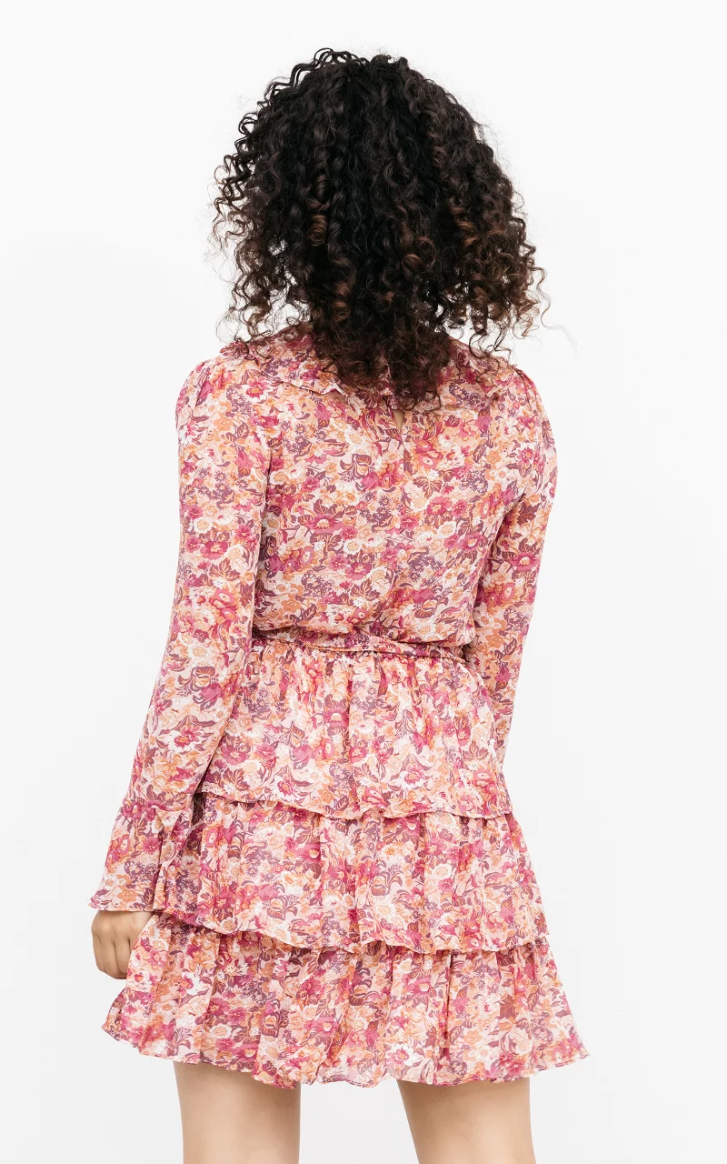 Ruffled dress with flower print Beige Light Pink