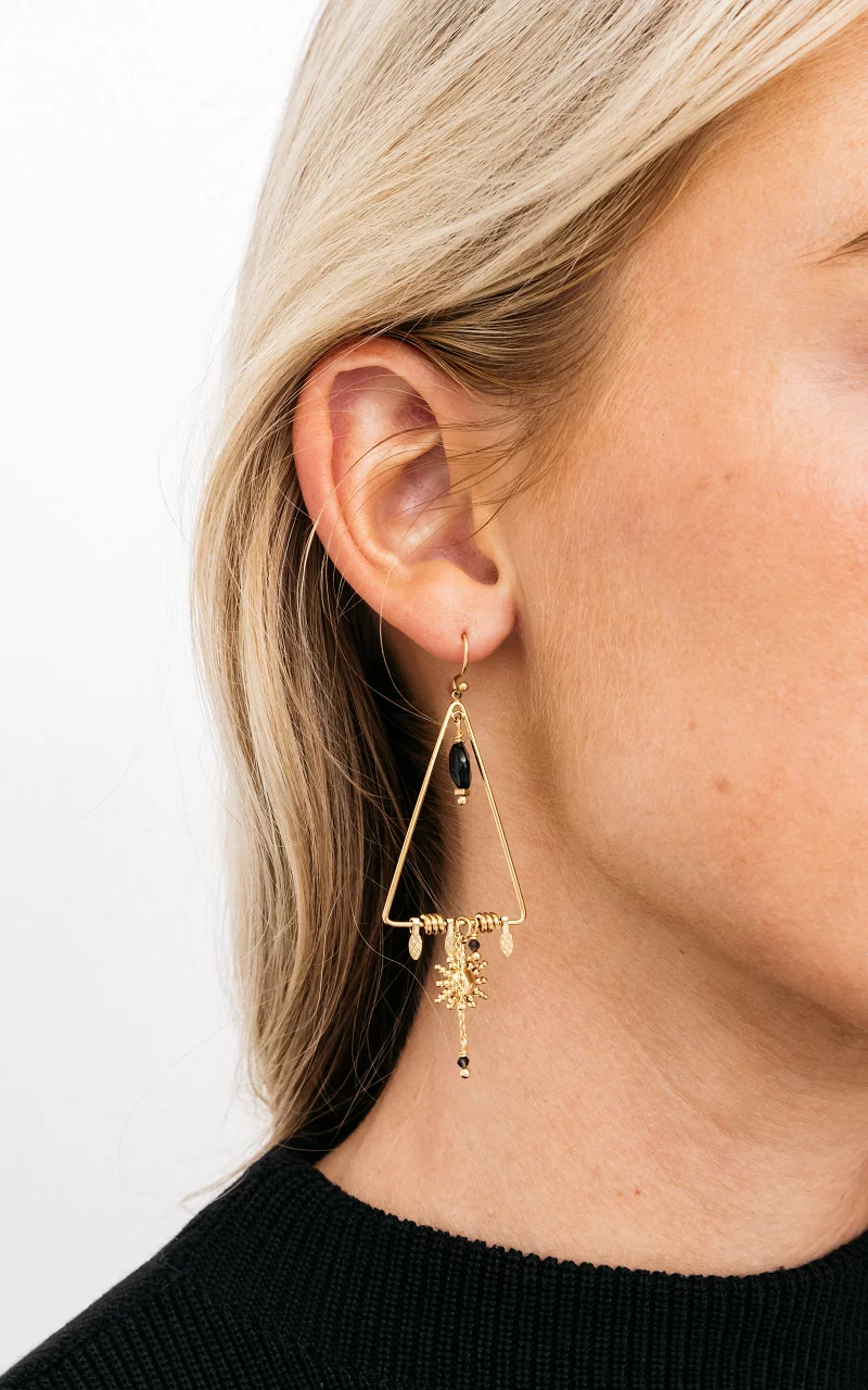 Triangle shaped pendant earrings Gold Black