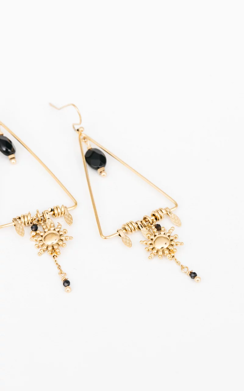Triangle shaped pendant earrings Gold Black