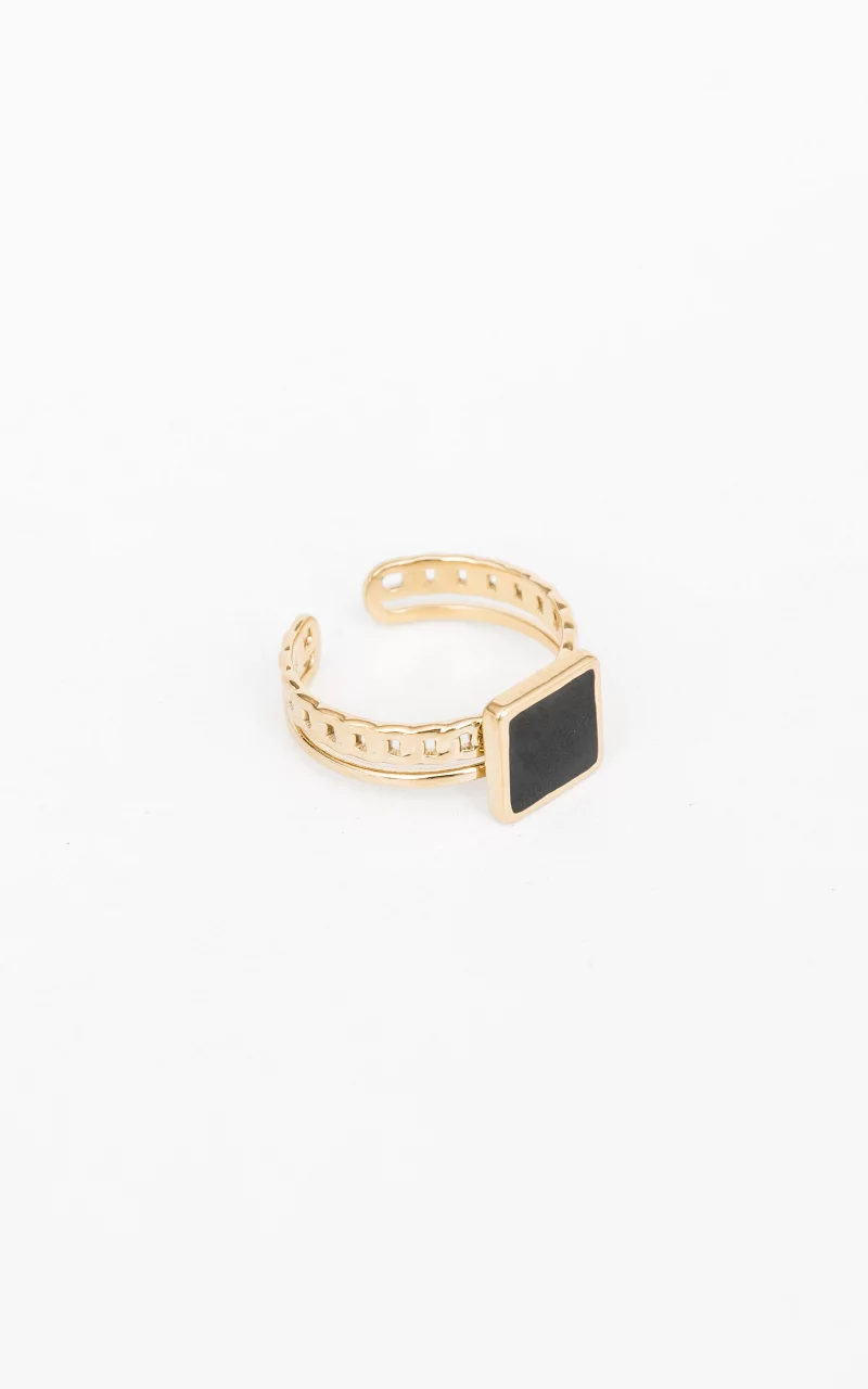 Adjustable ring with stone Gold Black