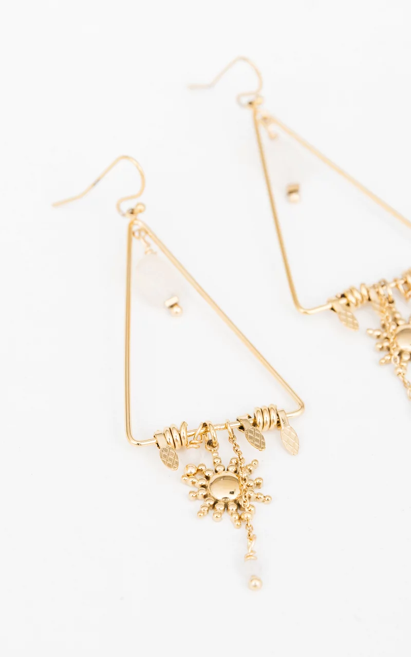 Triangle shaped pendant earrings Gold White