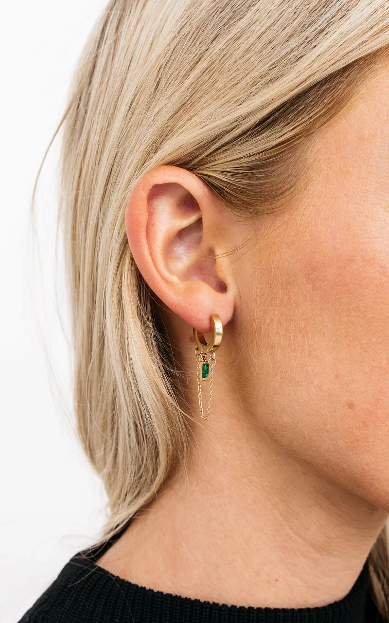 Stainless steel single earring Gold Green