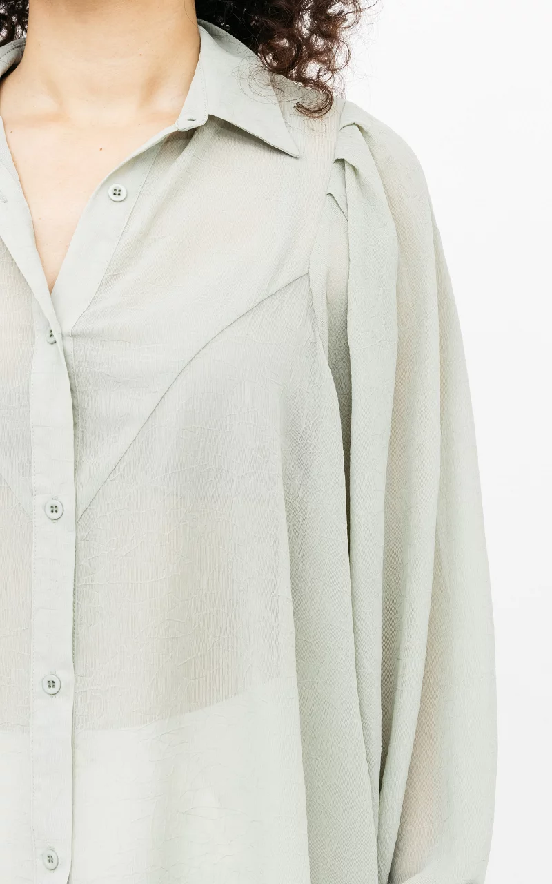 See-through blouse with buttons Light Green
