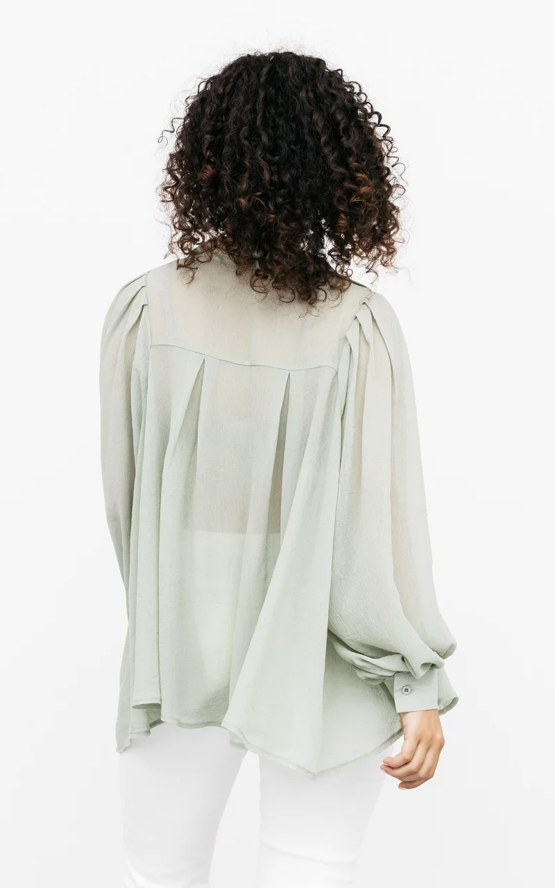 See-through blouse with buttons Light Green
