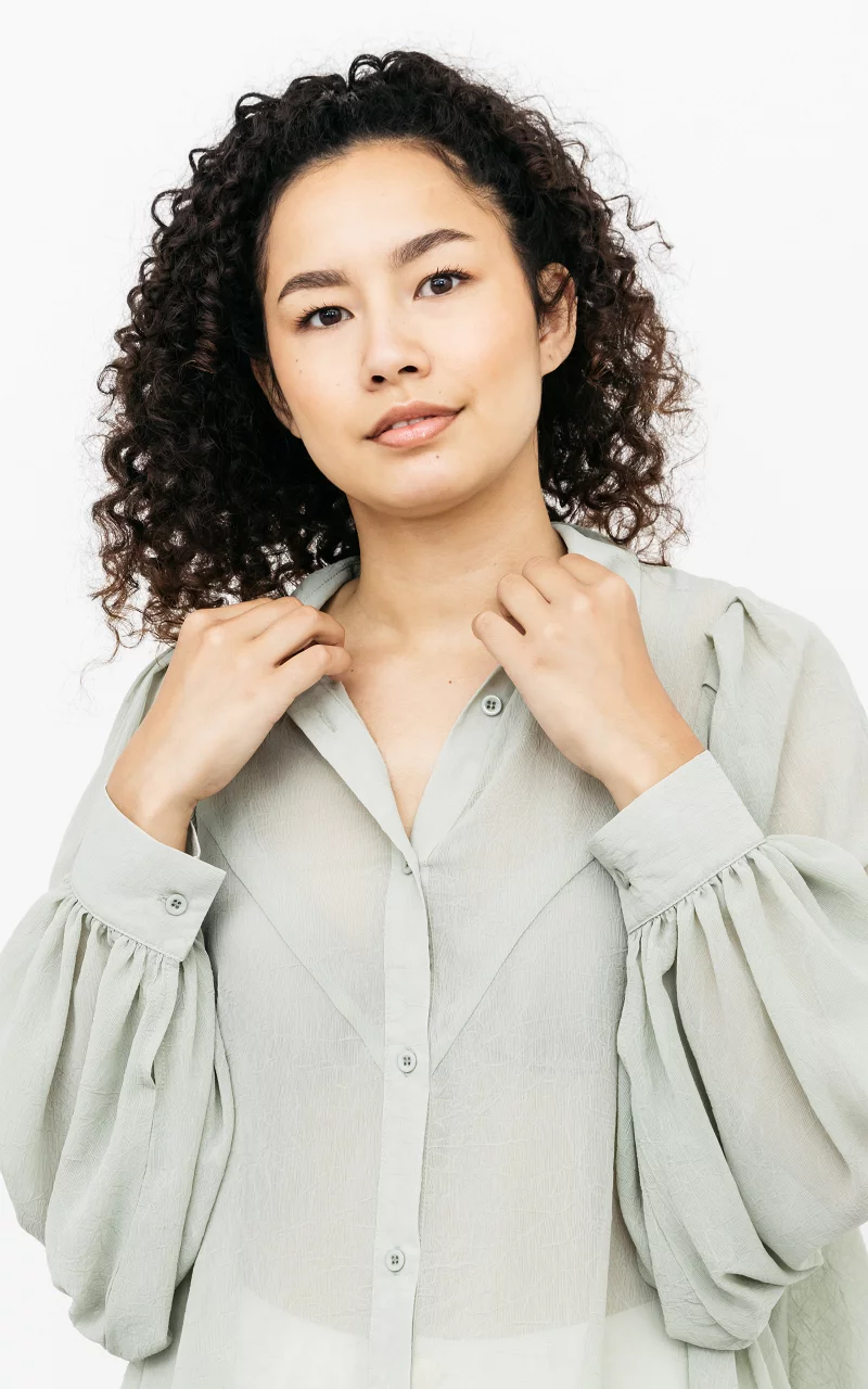 See-through blouse with buttons Light Green