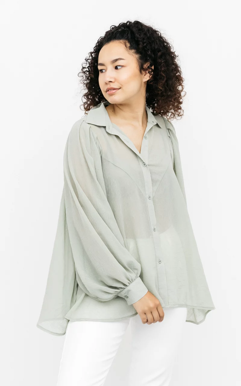 See-through blouse with buttons Light Green