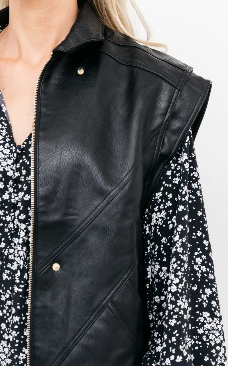 Leather-look waistcoat with zip Black
