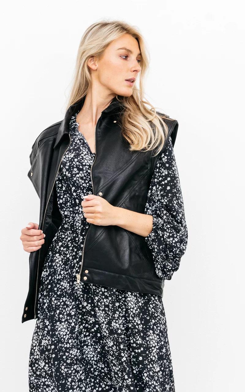 Leather-look waistcoat with zip Black