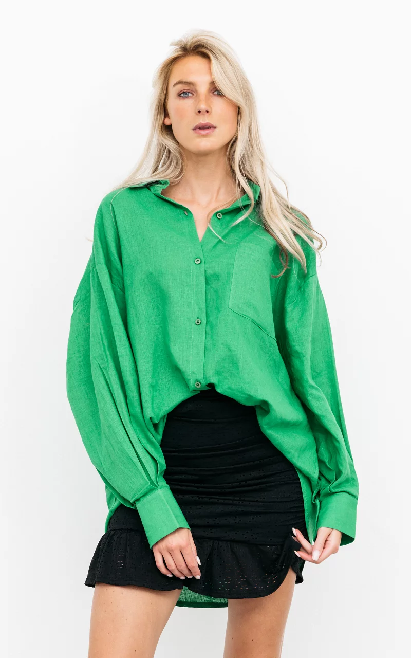 Oversized blouse met één borstzakje Groen
