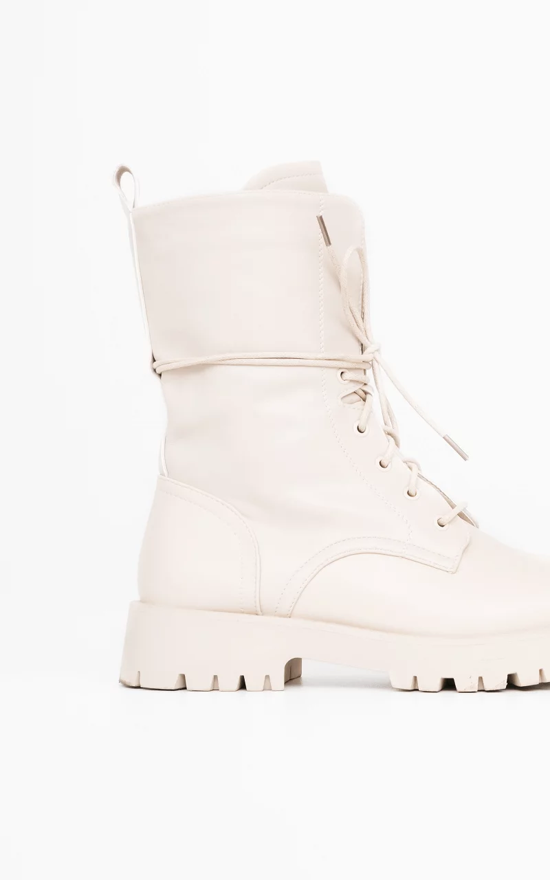 Lace-up boots of imitation leather Beige