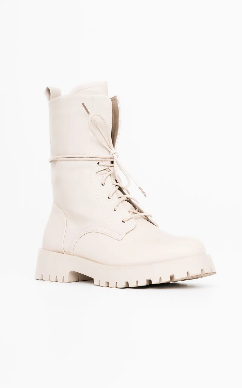 Lace-up boots of imitation leather Beige