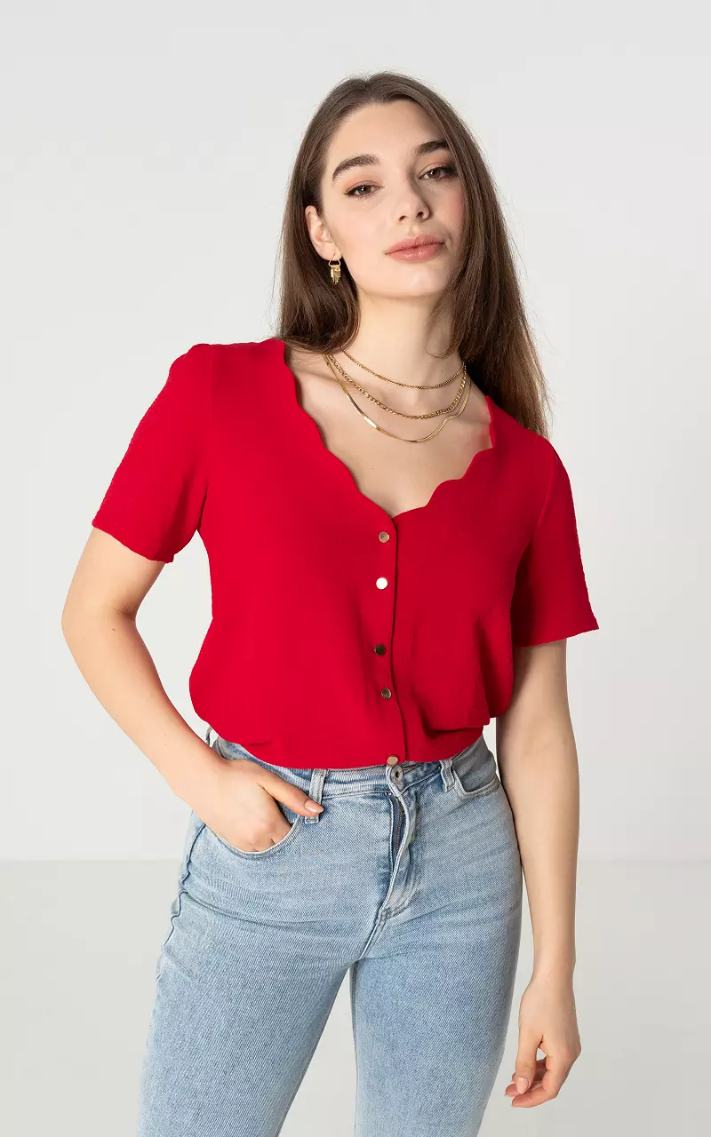 V-neck top with buttons Red