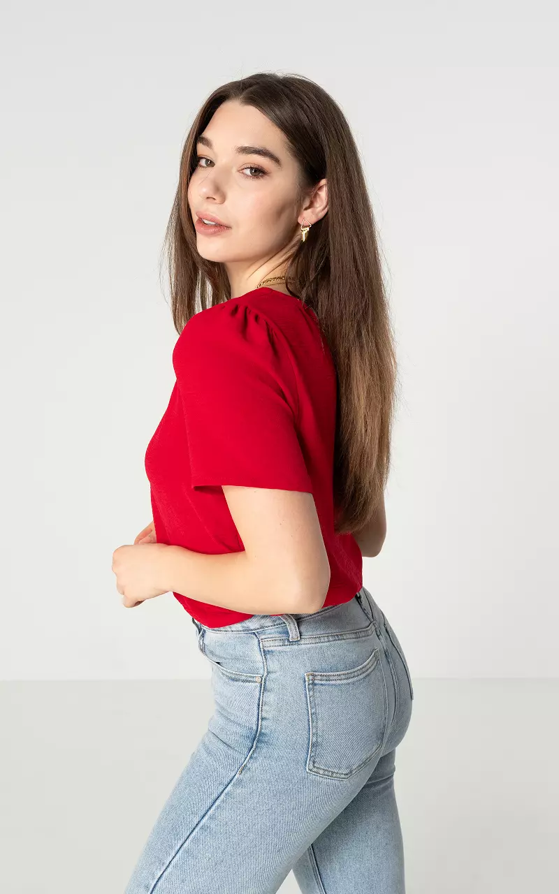 V-neck top with buttons Red