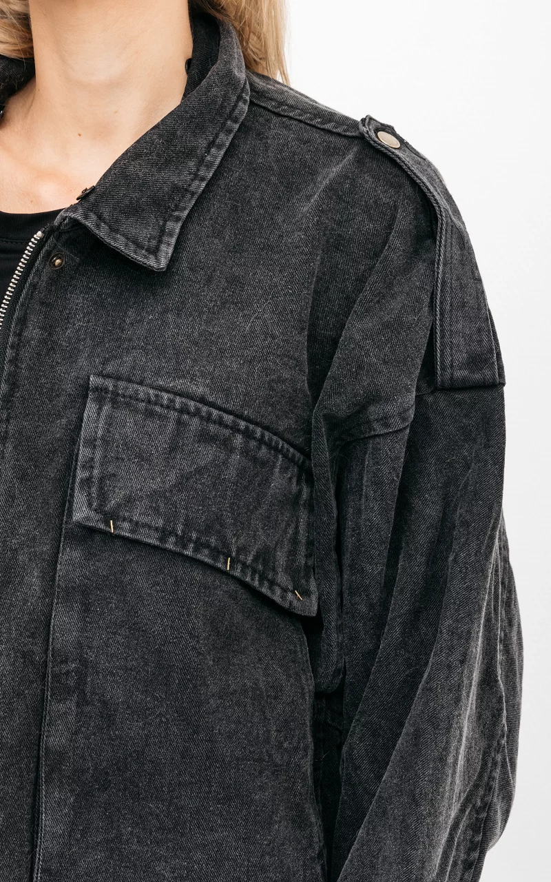 Jeansjacke mit abnehmbarem Fell Schwarz Rost