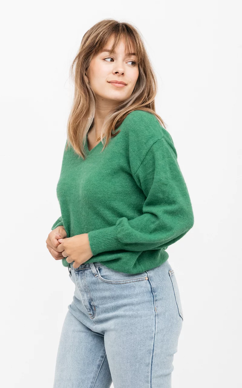 Basic Pullover mit V-Ausschnitt Grün